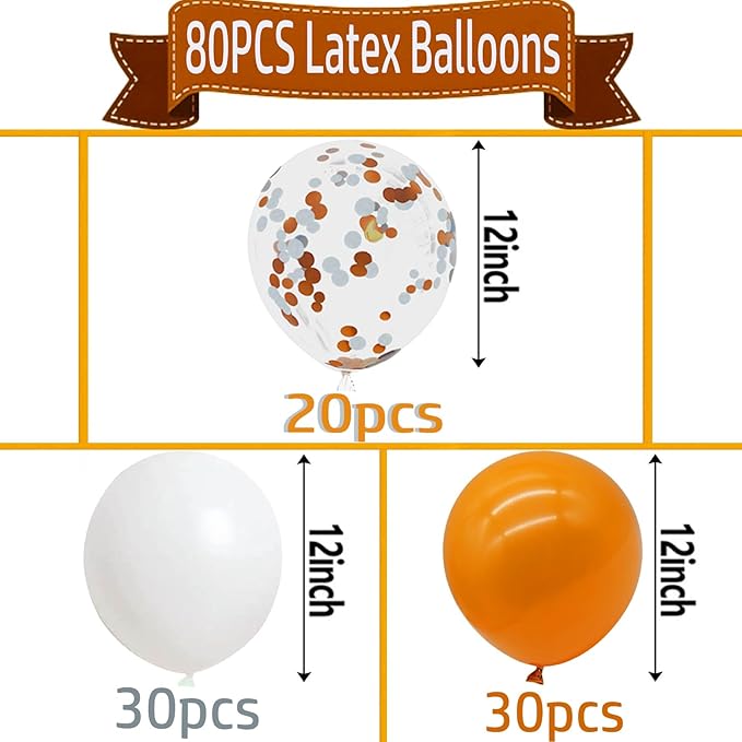 Orange and White Balloons with Confetti Balloons 12 inch Latex Balloons 80 Pcs for Wedding Birthday Baby Shower Patriotic Themed Party Decorations