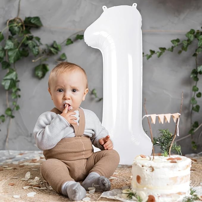 White Number Balloons 40 Inch Helium Mylar Number 1 Balloon for Birthday Party Anniversary Decoration (White, 1)