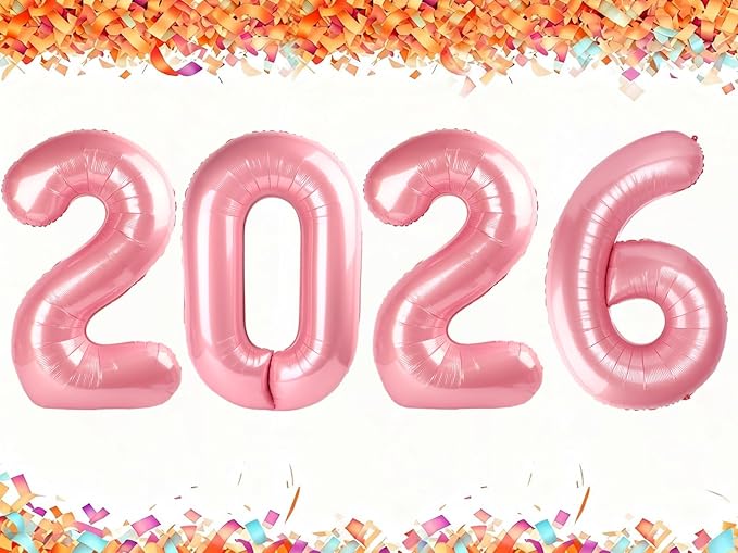 40 Inch Pearlescent Pink 2026 Number Balloon, Happy New Year 2026 Balloons Pearlescent Pink, Graduation Balloon Decorations 2026