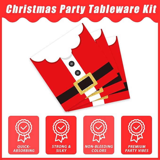 96 Pcs Santa Christmas Paper Plates Santa Claus Suit Disposable Party Plates Napkins Set Merry Christmas Holiday Dinnerware Party Decoration Supplies, Serves 24