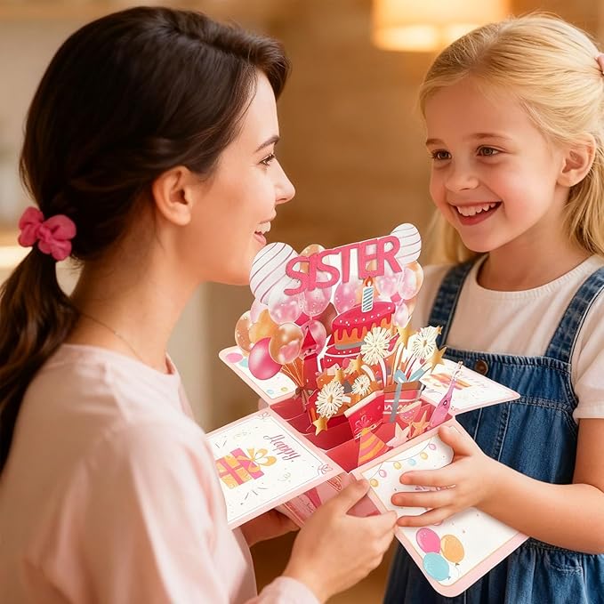 Happy Birthday Sister Card From Sister Brother Pop Up Funny 3D Birthday Gift Card Box Party Decoration Keepsake Foldable Celebration Greeting Cards With Envelope For Girl Women