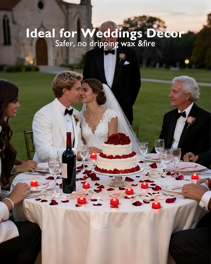 Amagic 4000 Pieces Red Artificial Rose Petals with 50 Red Heart LED Tea Lights, Rose Petals and Candles Set for Proposal, Anniversary, Romantic Night, Wedding Decor