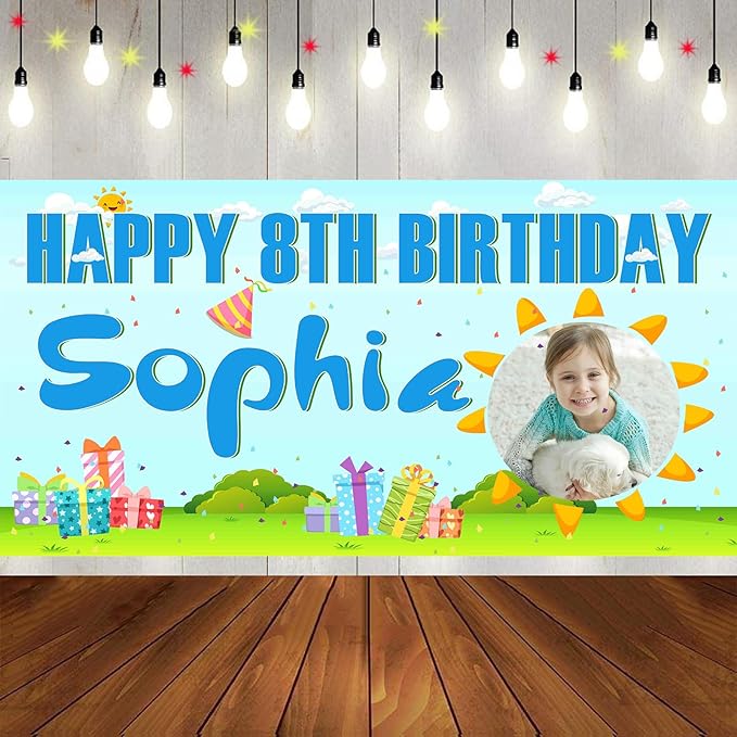 Custom Happy Birthday Banner Personalized Banners and Signs with Photo Name for Women Men Kids Party Decorations Supplies Indoor Outdoor Birthday Gifts Style 25