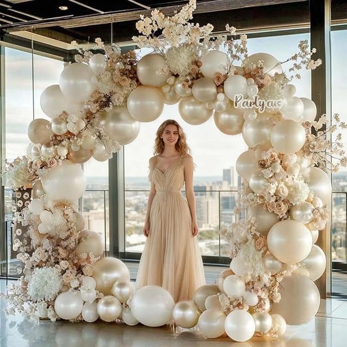 Sand White Pearl Balloon Arch Double Stuffed Pastel Cream Beige Nude White Latex Balloon Garland Kit for Neutral Bridal Wedding Engagement Baptism Birthday Valentines Party Decoration