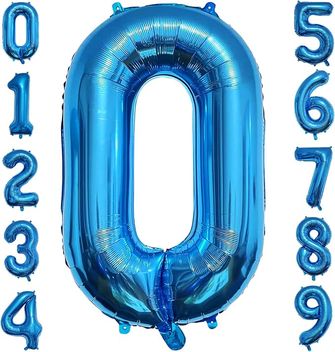 40 Inch Blue Number Balloon 0, Large Number Foil Mylar Balloons for Birthday Party Celebration Decorations Supplies, Digital Balloons for Wedding Anniversary Events Decorations