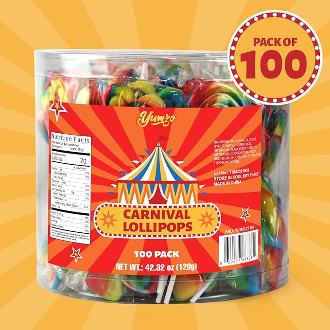 Carnival Lollipops Rainbow Twist, Swirls, and Round Lolly pops Unicorn Party Favors - Individually Wrapped Rainbow Candy Suckers & Lollipops Great for Birthday Parties, Unicorn Pinata, Easter Candy - 100 Count