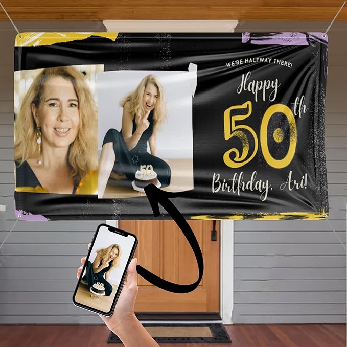 Custom Happy Birthday Vinyl Banner Sign, Personalized Party Backdrop, Gift, and Decoration - From NiceMemoryLLC. (Style-21)