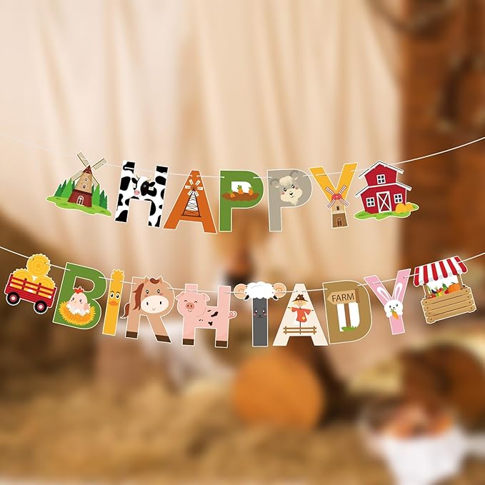 Farm Party Decorations Happy Birthday Banner Farm Party Banner Garland for Birthday Party Decorations Farm Party Supplies