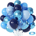 Blue Confetic Balloons Set,50 Pcs 12 Inch Navy Light Metallic Blue Balloon Kit Pastel Pale Blue Latex Balloon with Ribbon for Birthday Wedding Graduation Anniversary Party Decorations