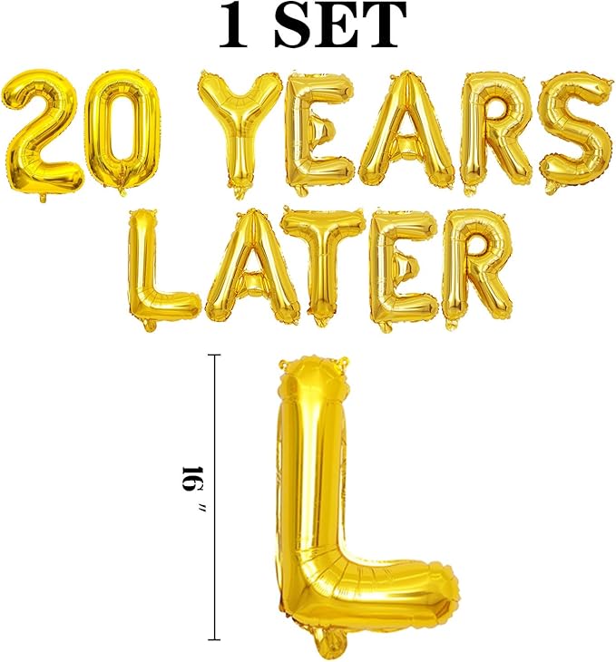 Gold 20 Years Later Letter Balloons 16in Balloon Foil Letter Decorations Party Decor Gold Letter Balloons 20 Years Later Party Supplies