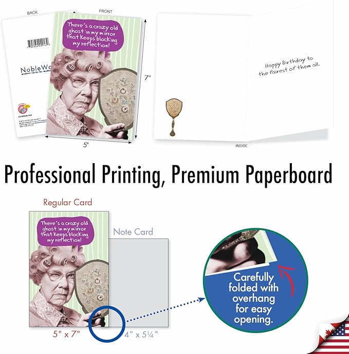 NobleWorks - 1 Hilarious Happy Birthday Card - Funny Old Woman Humor, Celebrate Birthdays - Haunted Mirror C3539BDG