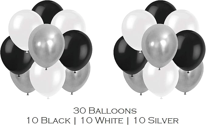 Oojami Graduation Party Supplies 2025 – Complete Set for 30 Guests with Plates, Cups, Napkins, Table Covers, Balloons, Photo Props, Banners & Card Box – Disposable Black & White Decor Kit