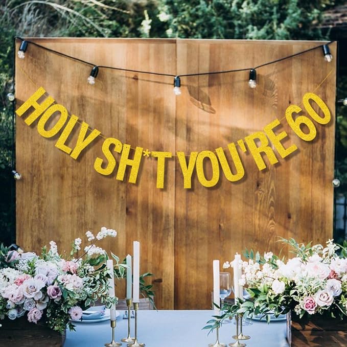 60th Birthday Decorations Women Men Gold Glitter Birthday Decoration Party Sign Funny Banner 60th Bday Party Supplies banner
