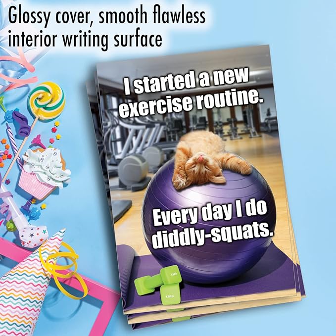 NobleWorks - Pack of 3 Funny Cat Birthday Greeting Cards w/Envelopes, Workout, Gym, Exercise, Animals Lover Humor, Kitten Notecard (1 Designs, 3 Each) - Diddly Squats C3955BDG-C3x1