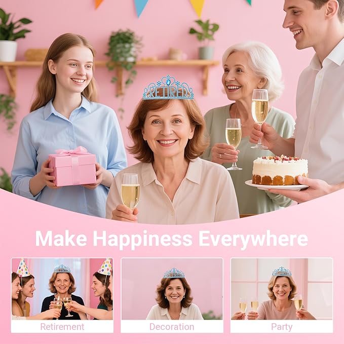 Retirement Party Decorations with Tiara and Sash for Women, Happy Retired Crown and Sash for Gift