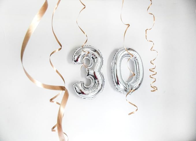 [20 Pcs] 16" Silver Foil Number Balloons (2 sets of 0-9) - Mylar Aluminum Hanging Decorations for Graduation, Birthday, Christmas & New Year's Eve Parties