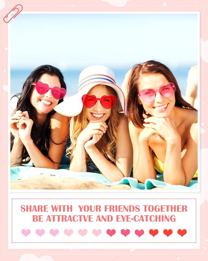 Photect 12 Pair Heart Shaped Sunglasses Neon Color Transparent Heart Glasses for Women Party Favor