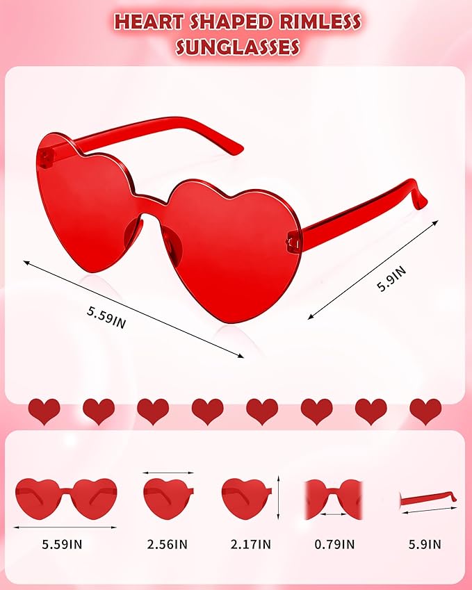 30 Pairs Red Heart Sunglasses for Women Bulk Transparent Red Heart Shaped Sunglasses Bachelorette Party Glasses Fun Glasses for Party Favor to Add A Splash of Fun And Style (30)