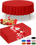 Red Plastic Table Cloth - 4 Pack 84" Round Disposable Tablecloths for Round Tables, Table Cover for Valentines, Holiday Parties & Gatherings