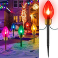 Brightown Jumbo C9 Christmas Lights Outdoor Decorations Lawn with Pathway Marker Stakes, 8 Feet LED Lights Covered Jumbo Multicolored Light Bulb for Holiday Outside Yard Garden Decor, 5 Lights