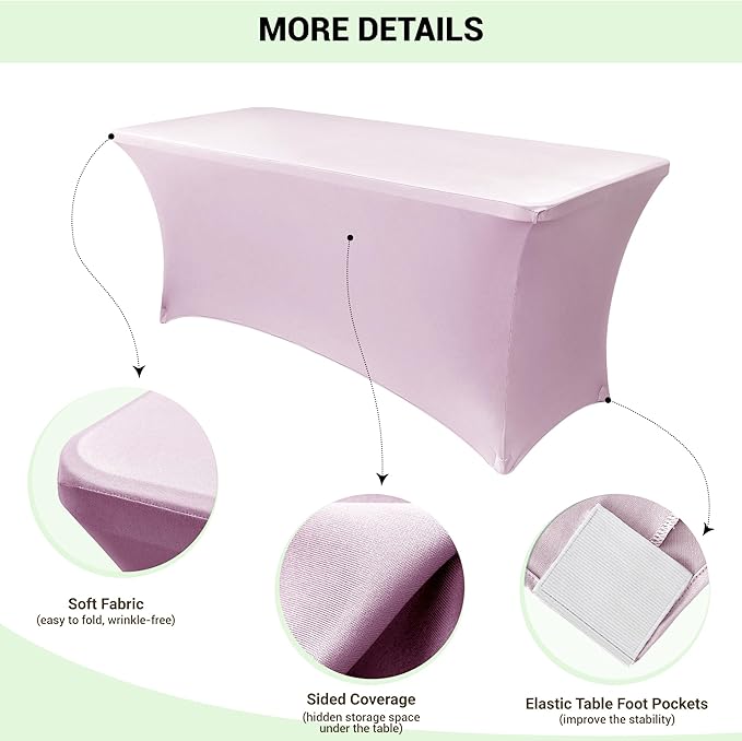 Obstal 6 Pack Stretch Spandex Table Covers for 8 Foot Tables - 8 FT Universal Rectangular Fitted Tablecloth Protector for Wedding, Banquet, Party (Pink, 96 Length x 30 Width x 30 Height Inches)