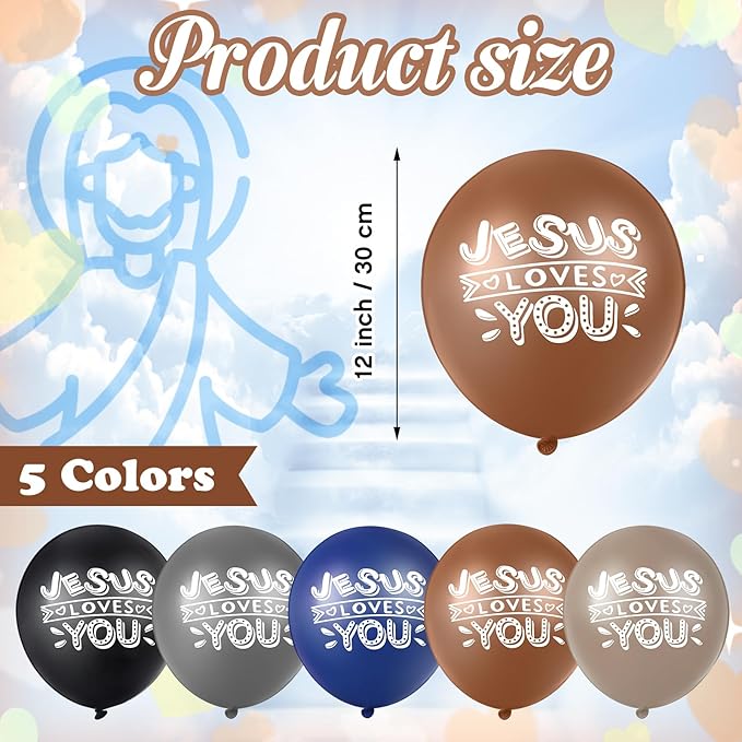 Gejoy Jesus Loves You Balloon 12 Inch Latex Christian Religious Jesus Balloon Party Decor for He Is Risen Party Decor Favor Cross Church Event Birthday Sunday Supplies(Neutral Colors,60 Pcs)