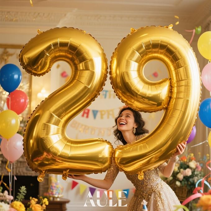AULE 40 Inch Large 29 Balloon Numbers Gold, Big Foil Number Balloons, Giant Helium Happy 29th Birthday Party Decorations for Man and Women, Huge Mylar 92 Anniversary Party Supplies