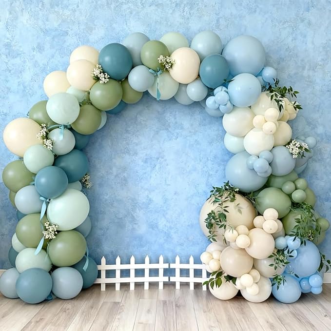 Sage Green Dusty Blue Balloons, 60Pcs 12 Inch Sage green Dusty blue Light Green Blue Sand White Balloons for Boho Baby Shower Bridal Shower Gender Reveal Anniversary Birthday Party Decorations