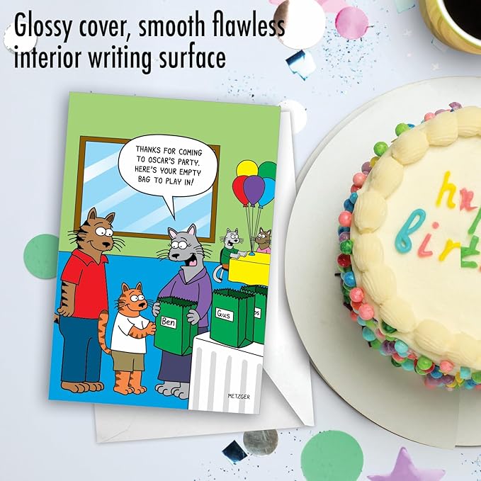 NobleWorks - 1 Funny Animal Card for Birthdays - Pet Cat and Dog Humor, Birthday Notecard with Envelope - Empty Bag C3334BDG