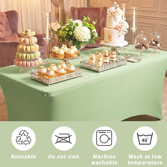 Fixwal 3 Pack Sage Table Cloths Rectangle 6FT, Tablecloths Rectangular Stretch Spandex Fitted Table Covers 6ft for Parties, Trade Shows, Banquet, Weddings, Buffet, Graduation
