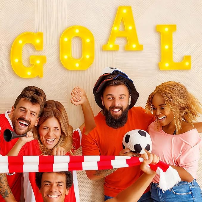 Honoson 4 Pcs Soccer Party Decorations Goal LED Lights Sign Soccer Football Birthday Decorations Sports Theme Table Decor for 2026 Gameday Tailgate Fans Match Point Party Supplies