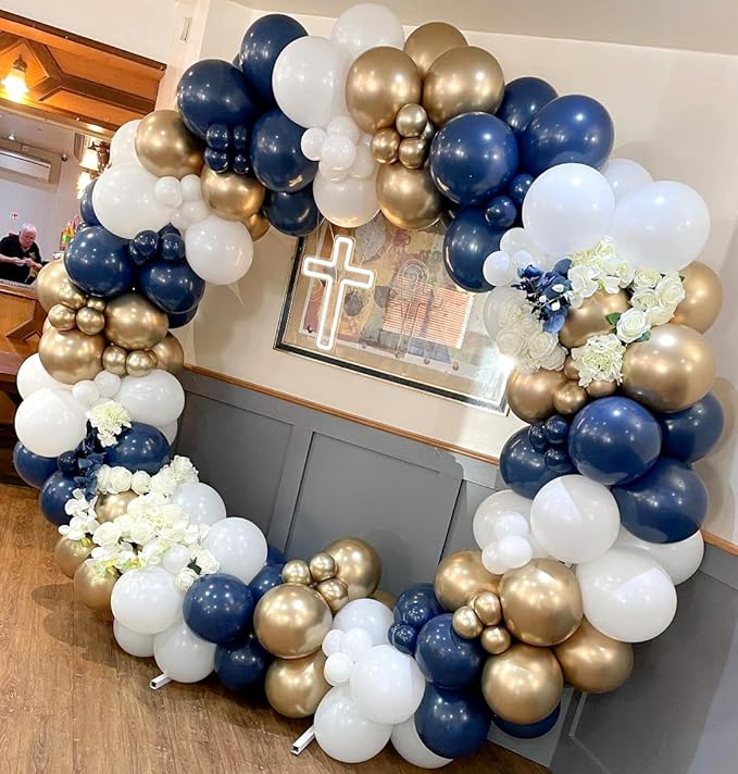 Navy Blue and Gold Balloons Garland Arch Kit-134pcs Navy Blue Gold White and Confetti Balloons in Different Sizes for New Year Graduation Baby Shower Wedding Anniversary Birthday Party Decorations