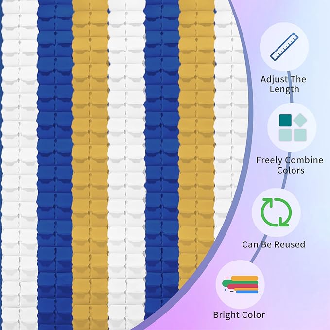 Blue Gold White Streamers Party Decorations - Navy Blue Gold Graduation Party Decorations 2026 Royal, 4-Leaf Clover Garland Paper Banners Backdrop Fathers Day Wedding Party Decor Supplies Garsellen