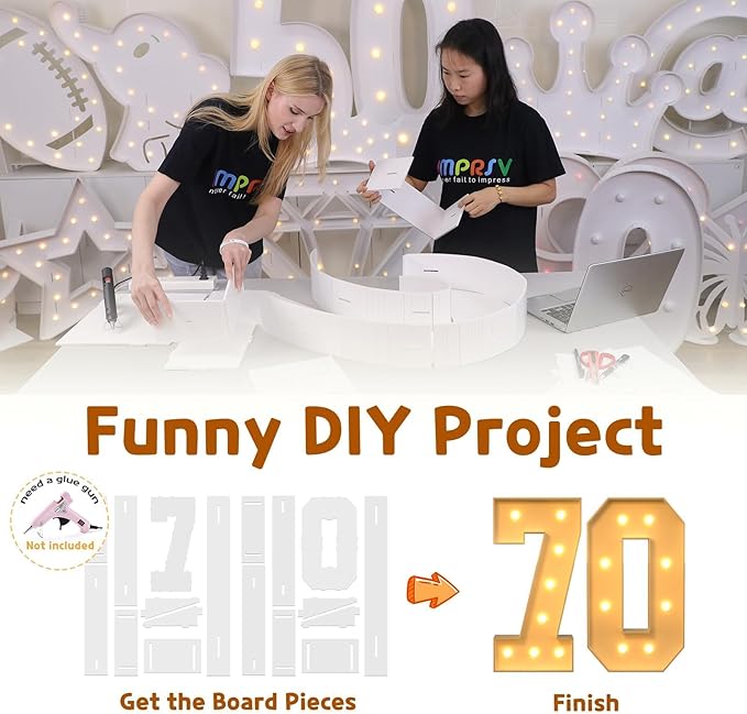 imprsv 3FT Marquee Light Up Numbers, Marquee Numbers 70th Birthday Decorations for Women Men, Large Light Up 70 Birthday Women Foam Board Anniversary Party Decorations Arch Kit (DIY)