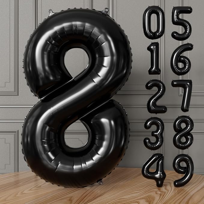Black Number 8 Balloons – 40 Inch Giant Foil Number Balloon, Black Number Balloon for Men Women Boys Girls Birthday Graduation Anniversary Party Decorations
