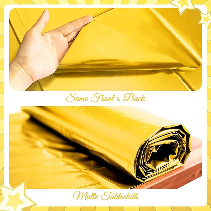 2 Pieces Bright Gold Metallic Foil Tablecloth - Stunning Matte Finish, Durable and Easy to Clean - Perfect for Bachelorette, Birthday, Wedding, and Anniversary Party Decorations