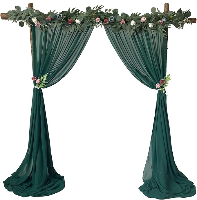EHLDekol Sheer Chiffon Backdrop Curtains 10ft x 10ft(5ft x 2Panels)，Chiffon Fabric Drapes for Wedding, Long Sheer Curtain for Living Room, Arch Party Stage Decoration (Emerald Green, 120 x 120 Inch)