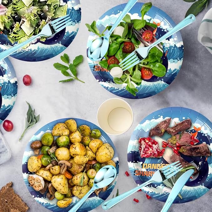 175 Pieces Ocean Party Decorations Ocean Animal Birthday Party Plate and Napkin Set Whale Themed Tableware Set Children's Birthday Decorations (25 Guests)