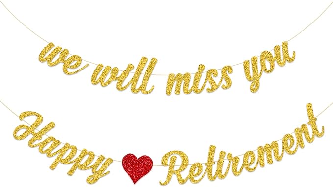 Happy Retirement Banner and We Will Miss You Banner for Retirement Party Decorations(Pre-Strung)