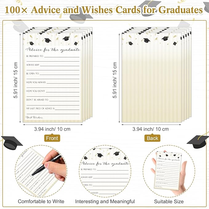 113 Pcs Class of 2026 Graduation Party Favors Include 1 Advice and Wishes Wooden Sign 100 Graduation Advice Cards with 12 Fineliner Ink Pens for The Graduate Class of 2026(Classic Color)