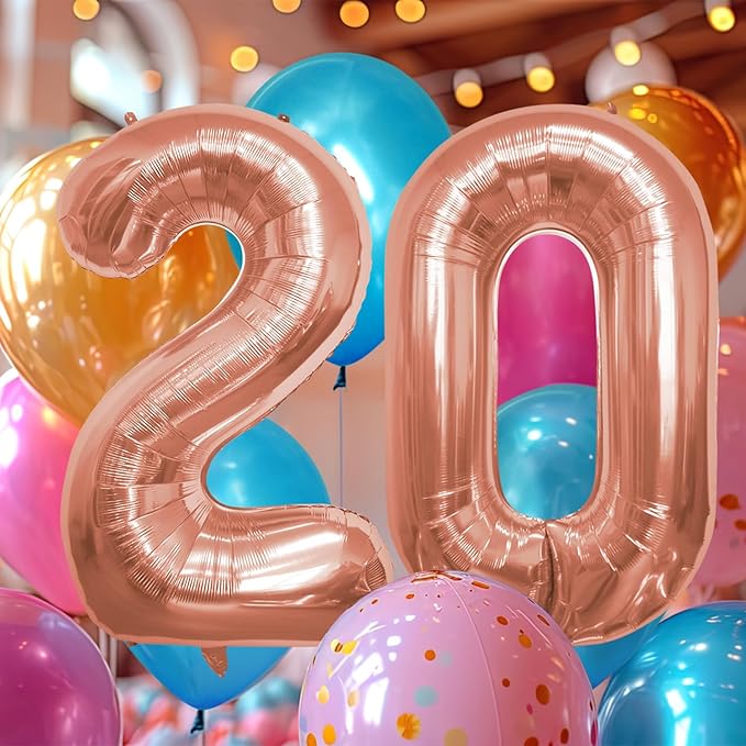 40 Inch Number Celebration and Decoration Balloon for Birthday Parties, Graduations, Anniversaries, Weddings, Photo Shoots, Special Events - Helium Foil Mylar (Rose Gold Number 20)