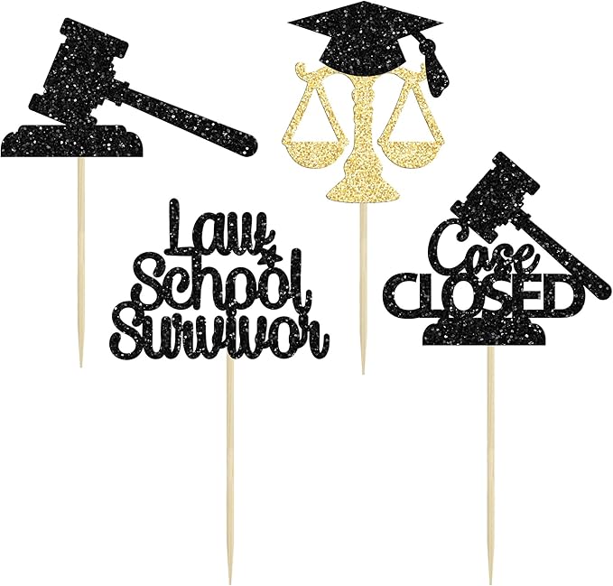 Gyufise 24Pcs 2026 Lawyer Graduation Cupcake Toppers Gold Black Glitter Class Of 2026 Lawyer Grad Cake Toppers Cap Diploma Cupcake Picks 2026 Graduation Theme Party Cake Decorations Supplies