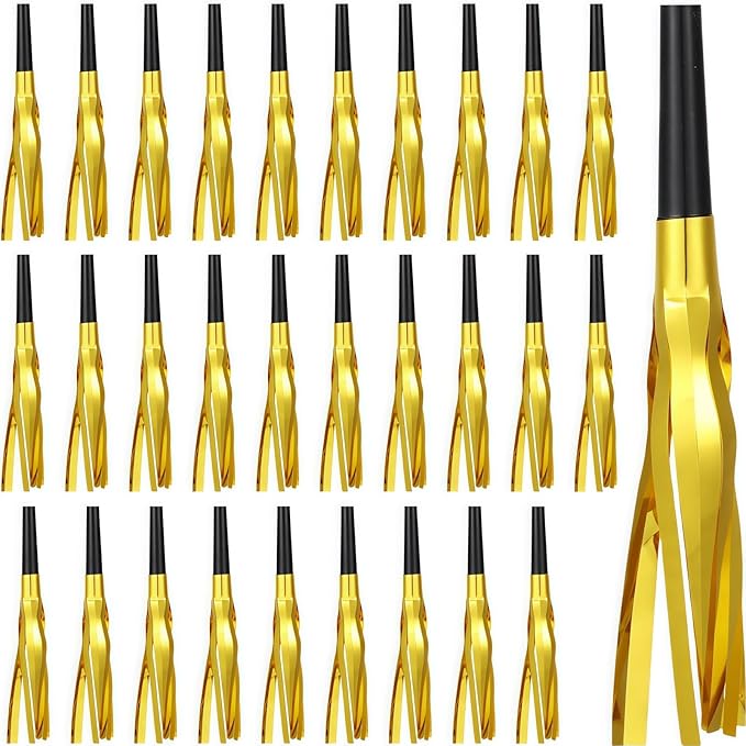 30 Pcs Gold Noise Makers, Metallic Fringed Noise Makers for New Year Party Favor Supplies, Gold