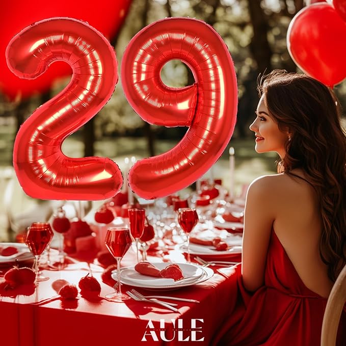 AULE 40 Inch Big Red Foil 29 Number Balloons for Women Large 29th Happy Birthday Decorations Giant Huge Helium Mylar 92 Anniversary Party Decor