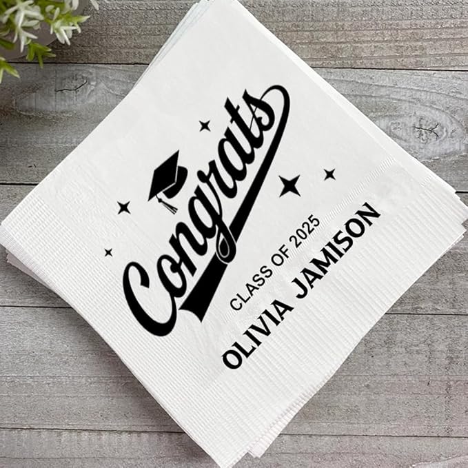 Personalized Graduation Party Disposable Napkins, Custom Grad Party Decor, Class Of 2025, Congratulations Grad, Gifts For Graduations Parties Style 7