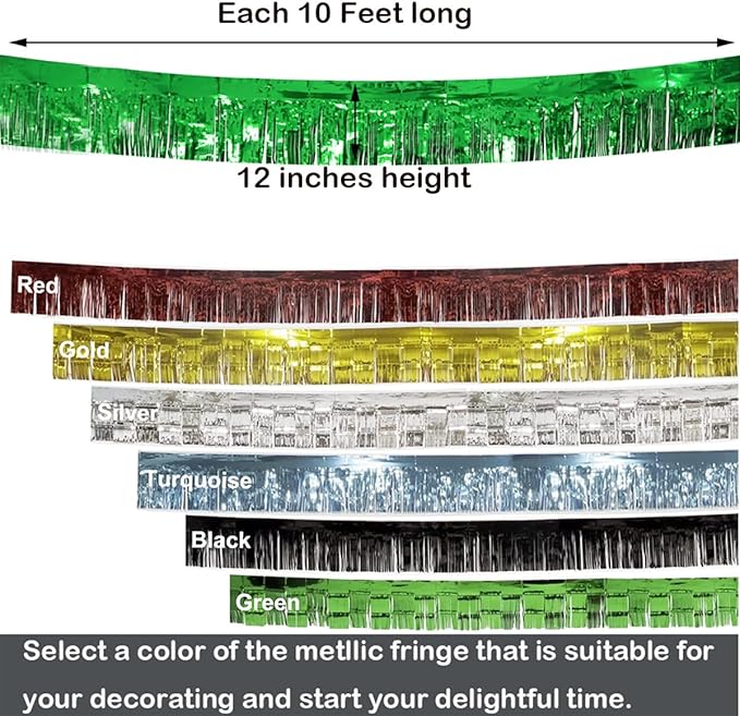 3 Pack Total 30 Feet Green Foil Fringe Garland Metallic Wall Hanging Drapes Tassel Skirting Tinsel Streamers Decorations for Parade Float Trailer Mardi Gras Party Birthday St. Patrick's Day