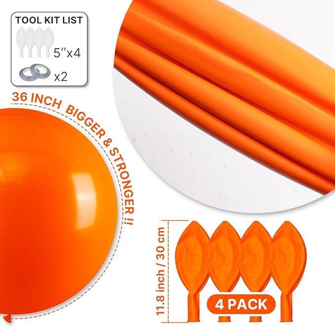 PartyWoo Orange Balloons 4pcs 36 Inch Fall Latex Helium Balloons for Birthday Baby Shower Graduation Tangerine Little Cutie Pumpkin Tropical Sunshine Boho Theme Party Decorations Orange-Y9
