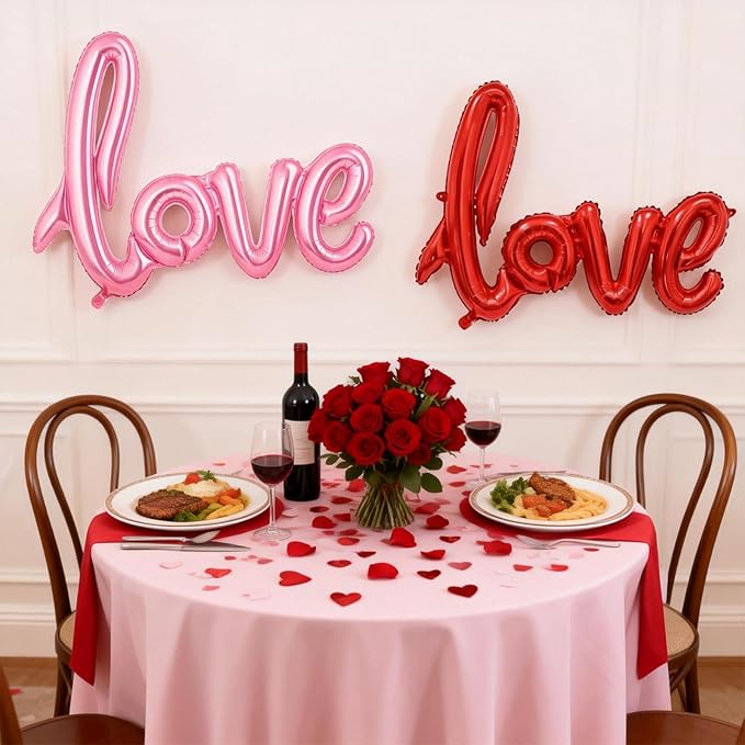 Large Love Foil Balloon 42 Inch Red Pink Love Letters Balloons Banner Giant Valentines Day Balloons Decorations for Valentine Day Romantic Bridal Shower Wedding Anniversary Engagement Party Decoration