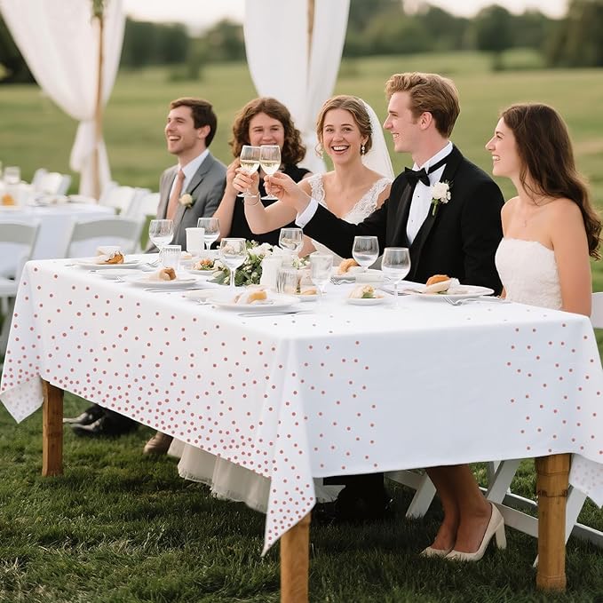 4 Pack Plastic Tablecloths for Rectangle Tables, Waterproof Disposable Party Table Cloths with Rose Gold Dot, Table Covers for Decorations, Baby Shower, Birthday, Valentines Day Mothers
