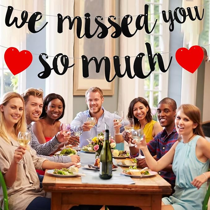 Valentine's Decorations Welcome Home Banner We Missed You So Much, Black Glitter Congratulation Friends Back Sign Happy Friendsgiving Banner, Military Graduation Family Reunion Party Decor